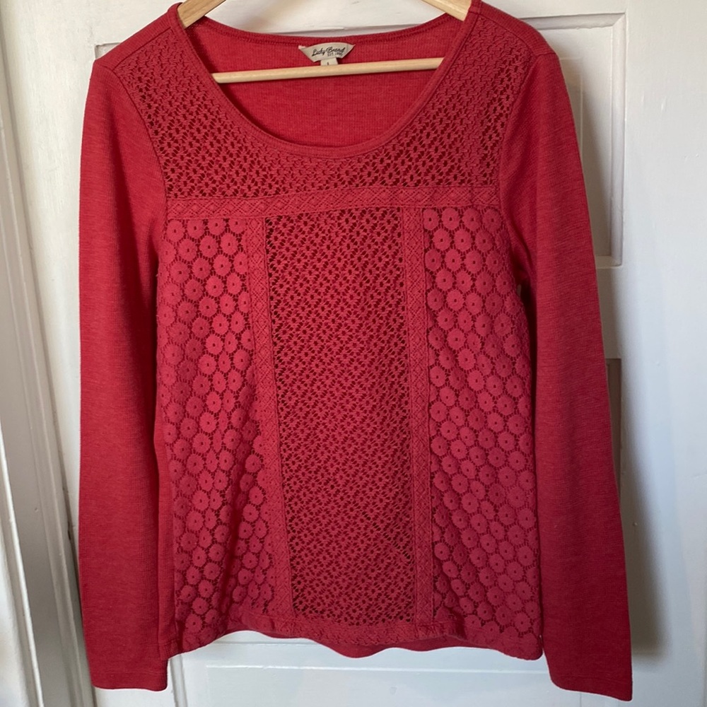 Boho Lucky Brand Distress Waffle knit crochet Tee Top size L
